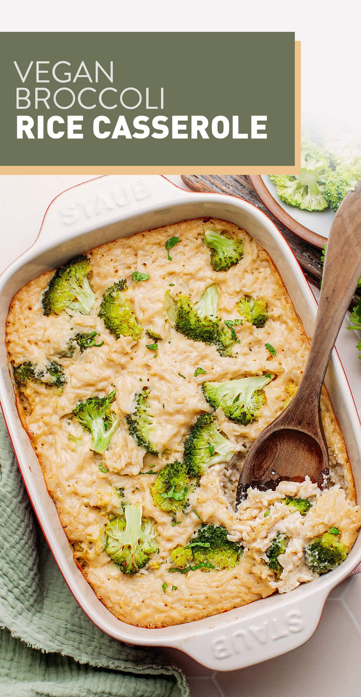 Introducing the ultimate vegan broccoli rice casserole! This simple casserole delivers plenty of cheese flavor, a super creamy consistency, and comes with an abundance of tender broccoli florets. A wonderful plant-based dish that will warm you up from the inside! #casserole #vegan