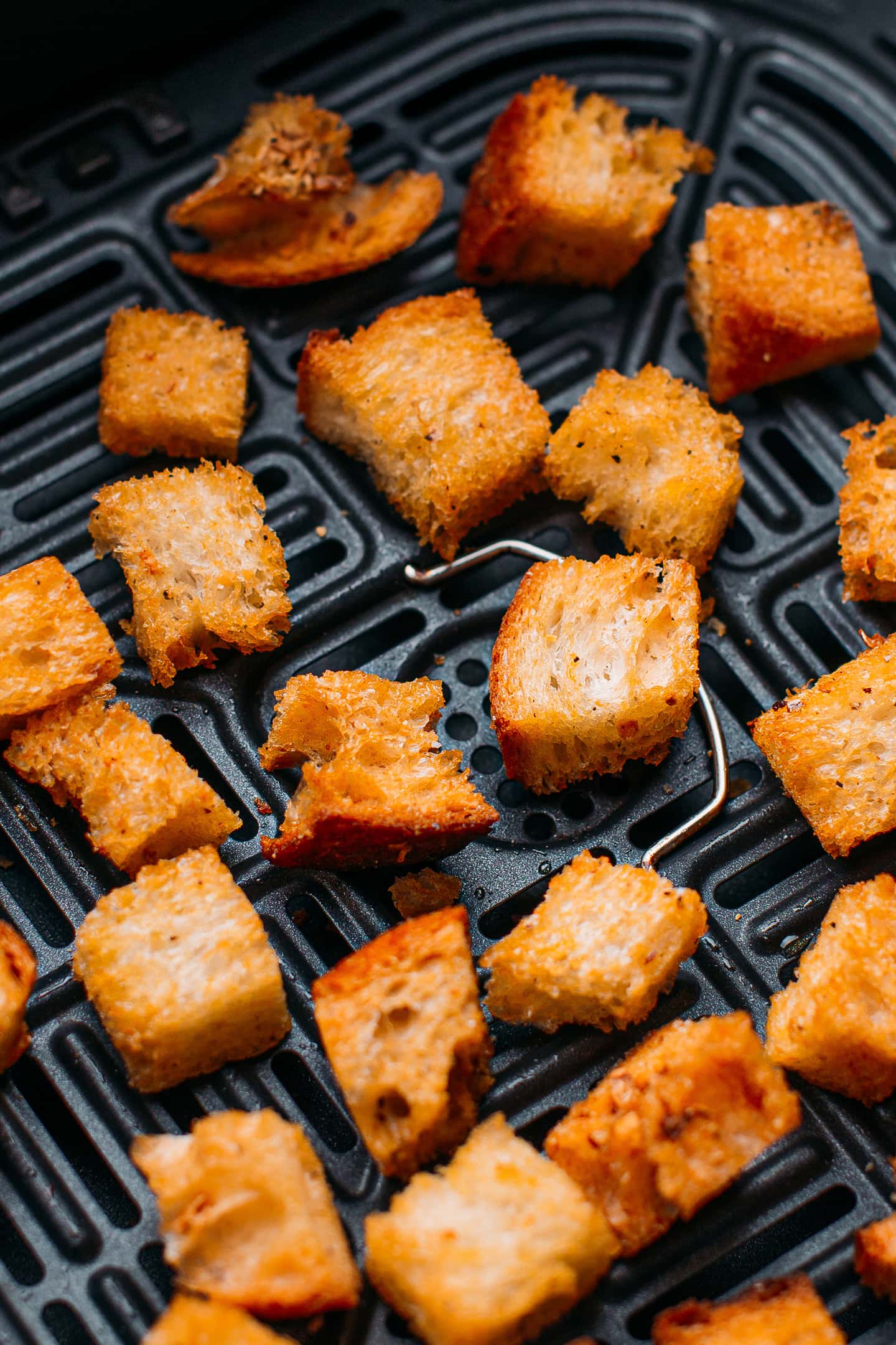 Croutons in an air fryer.