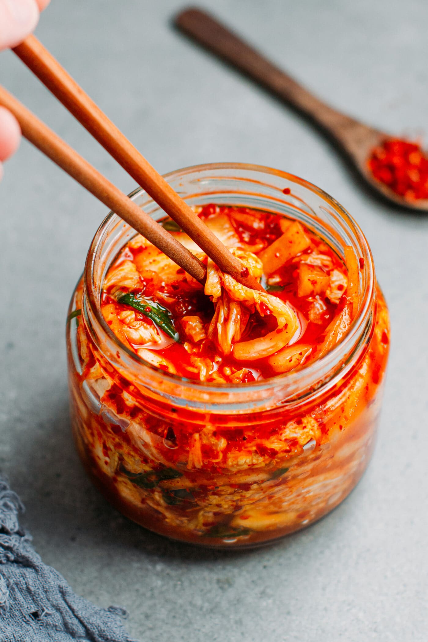 Vegan kimchi in a jar.
