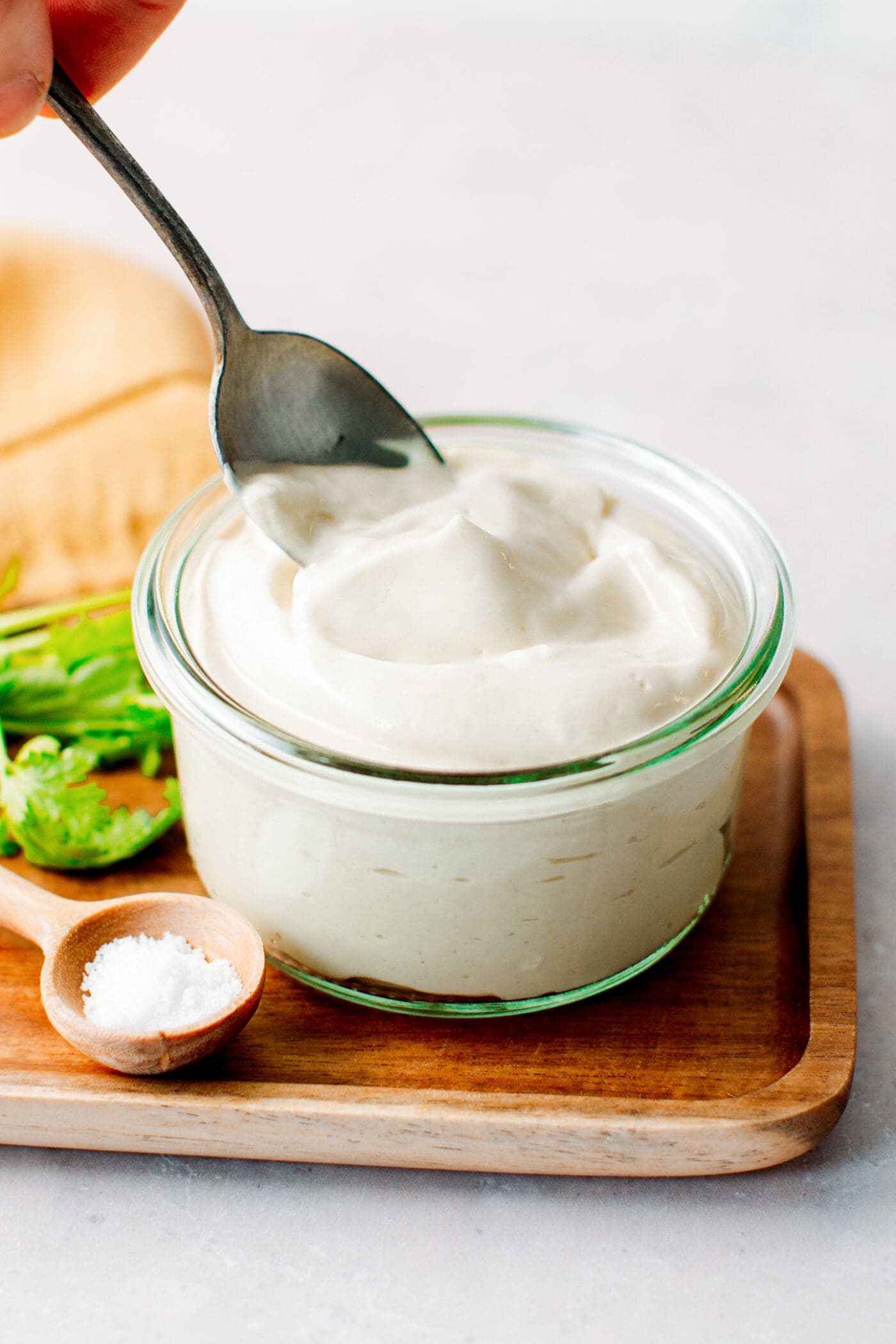 Vegan mayo in a jar.