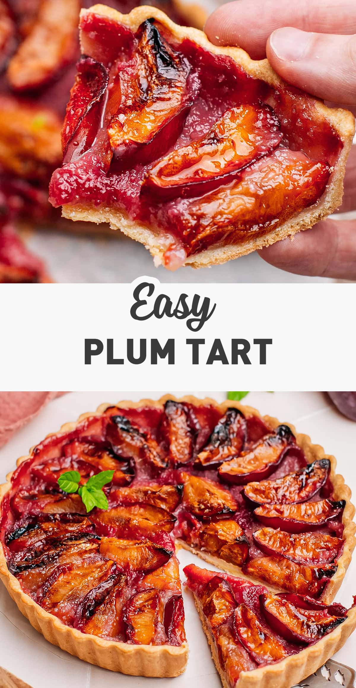 Make the most of plum season by baking this sweet and fruity French-inspired plum tart! Ripe and juicy plums are arranged on a buttery, flaky pie crust and baked until they caramelize to perfection. A delicious Fall dessert that can be served with a scoop of vanilla ice cream! #plum #tart #vegan #veganbaking