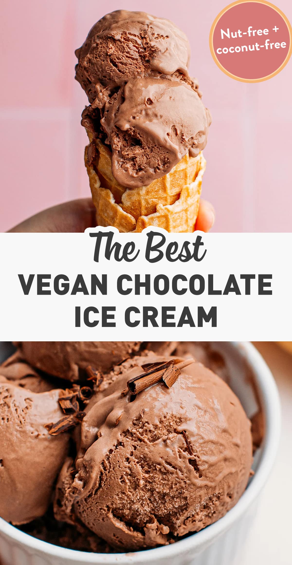 Truly the best vegan chocolate ice cream! It's insanely creamy, packed with a rich chocolate flavor, and scoopable straight from the freezer. Plus, it's coconut-free and nut-free. You will never buy vegan ice cream at the store again! #icecream #vegan