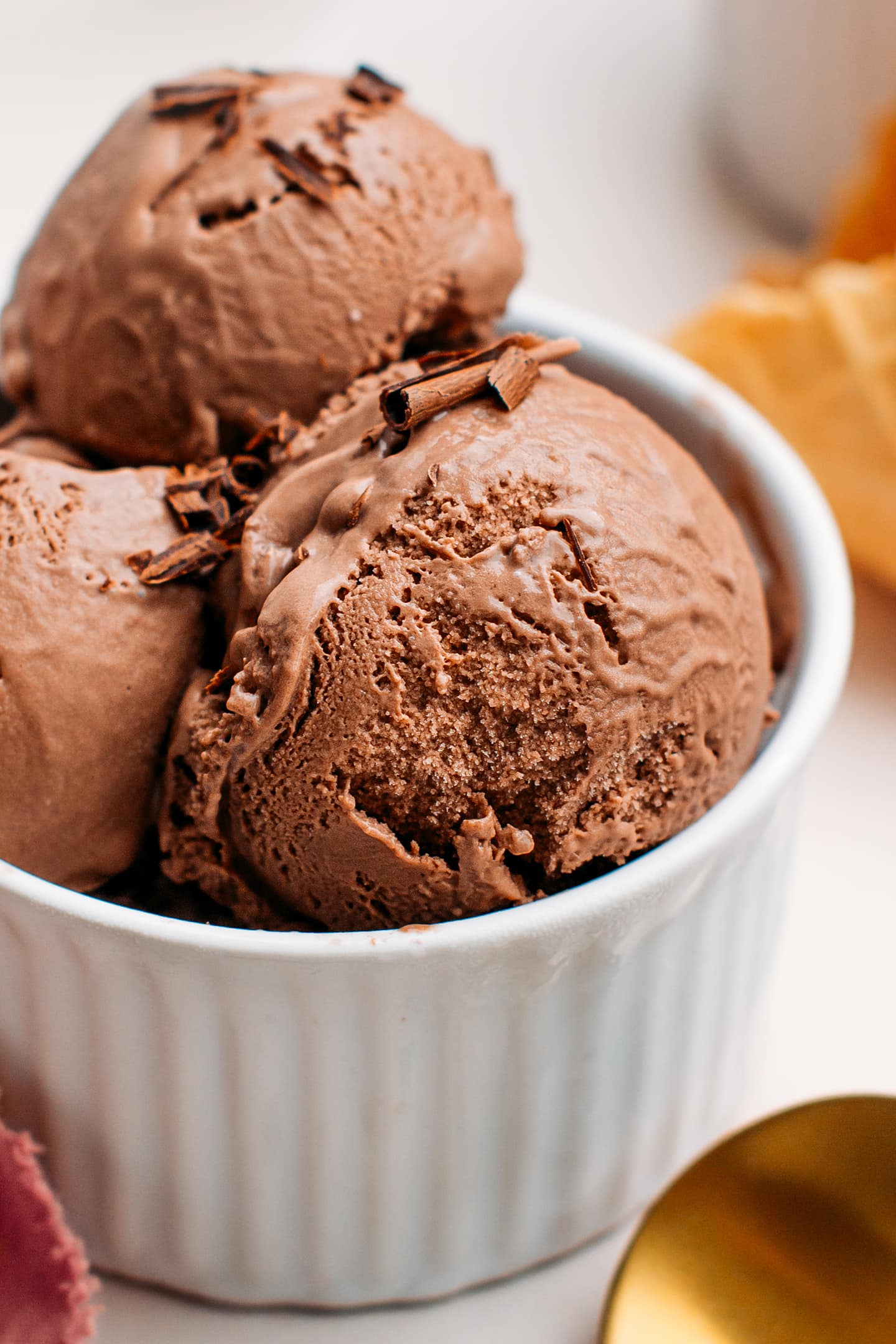 Close-up of vegan chocolate ice cream.
