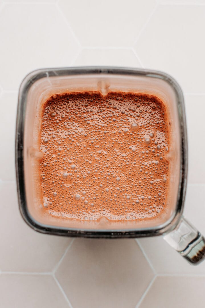 Chocolate ice cream base in a blender.