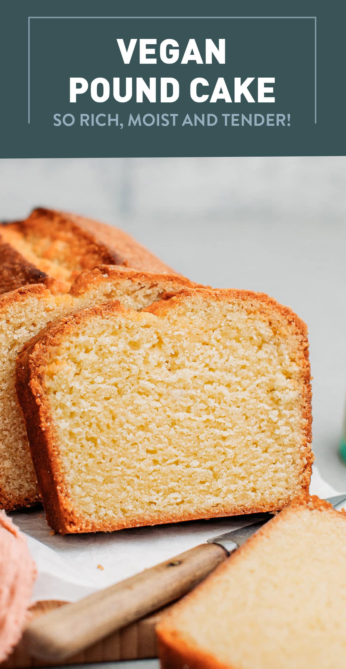 Introducing the best vegan pound cake! It is so rich and tender that you will never believe this pound cake is entirely eggless and plant-based. Complemented by a hint of vanilla, this classic dessert has a dense yet delicate crumb that will leave you asking for an extra slice! #vegan #baking #poundcake