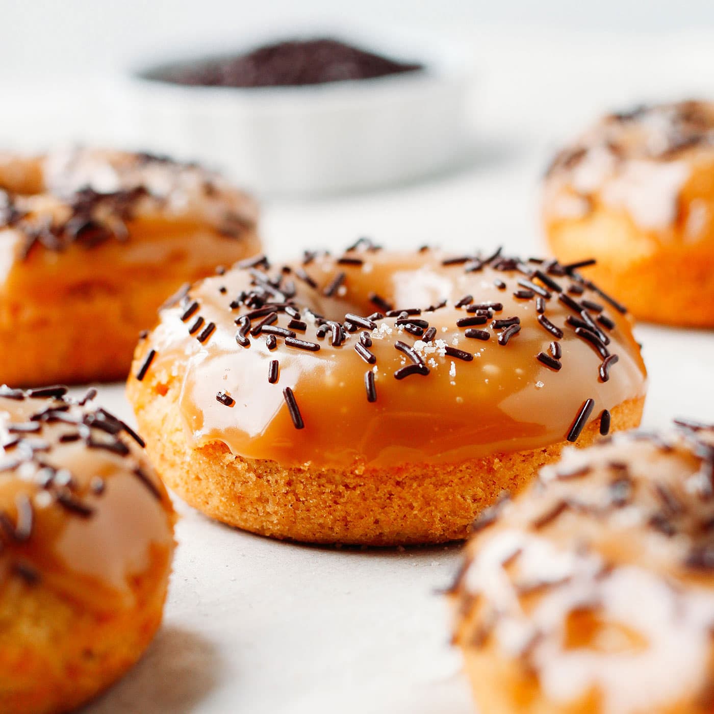 Vegan Baked Orange Donuts with Salted Caramel Glaze