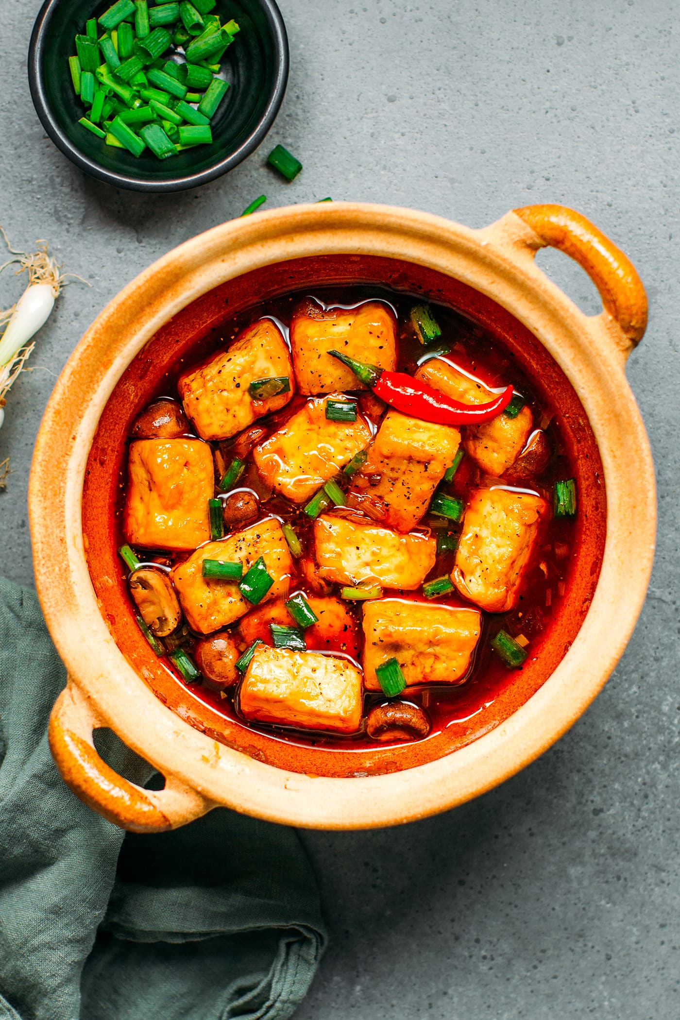 Vietnamese Braised Tofu & Mushrooms in a clay pot
